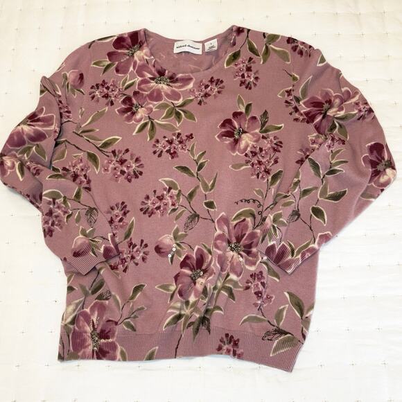 Floral Embellished Pullover Sweater Women's L | Pink Cottagecore Alfred Dunner - Picture 1 of 10